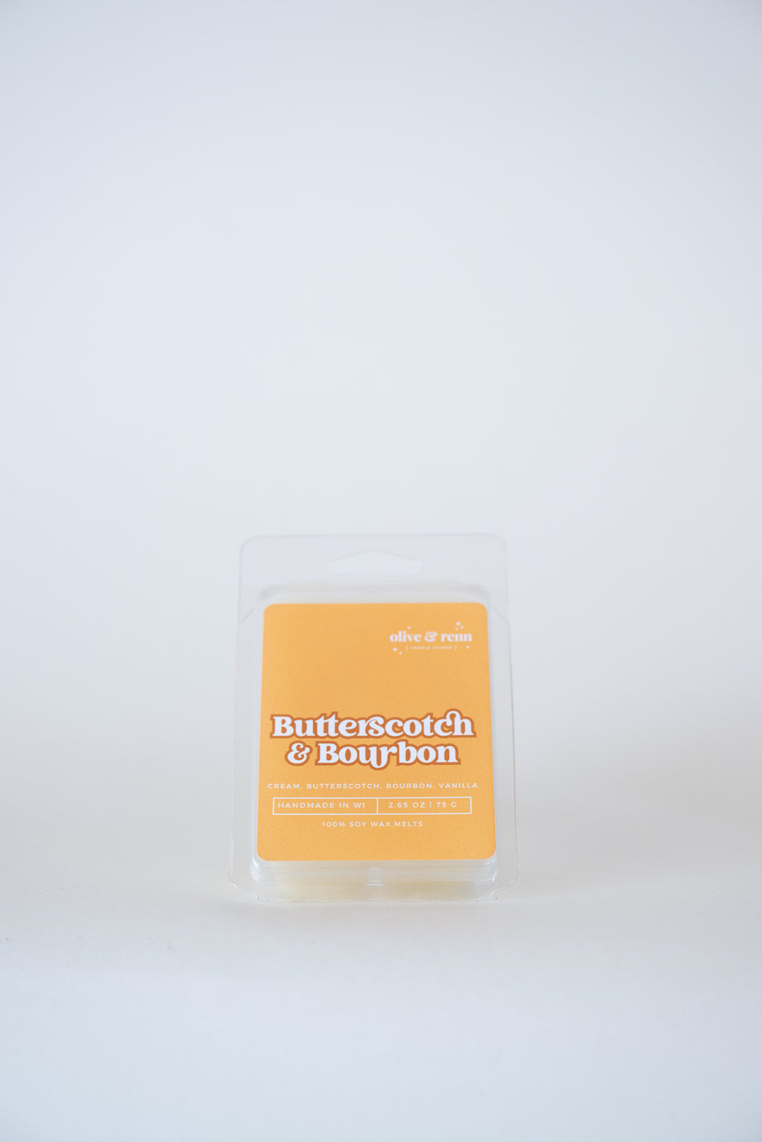 Butterscotch & Bourbon wax melt on a white background