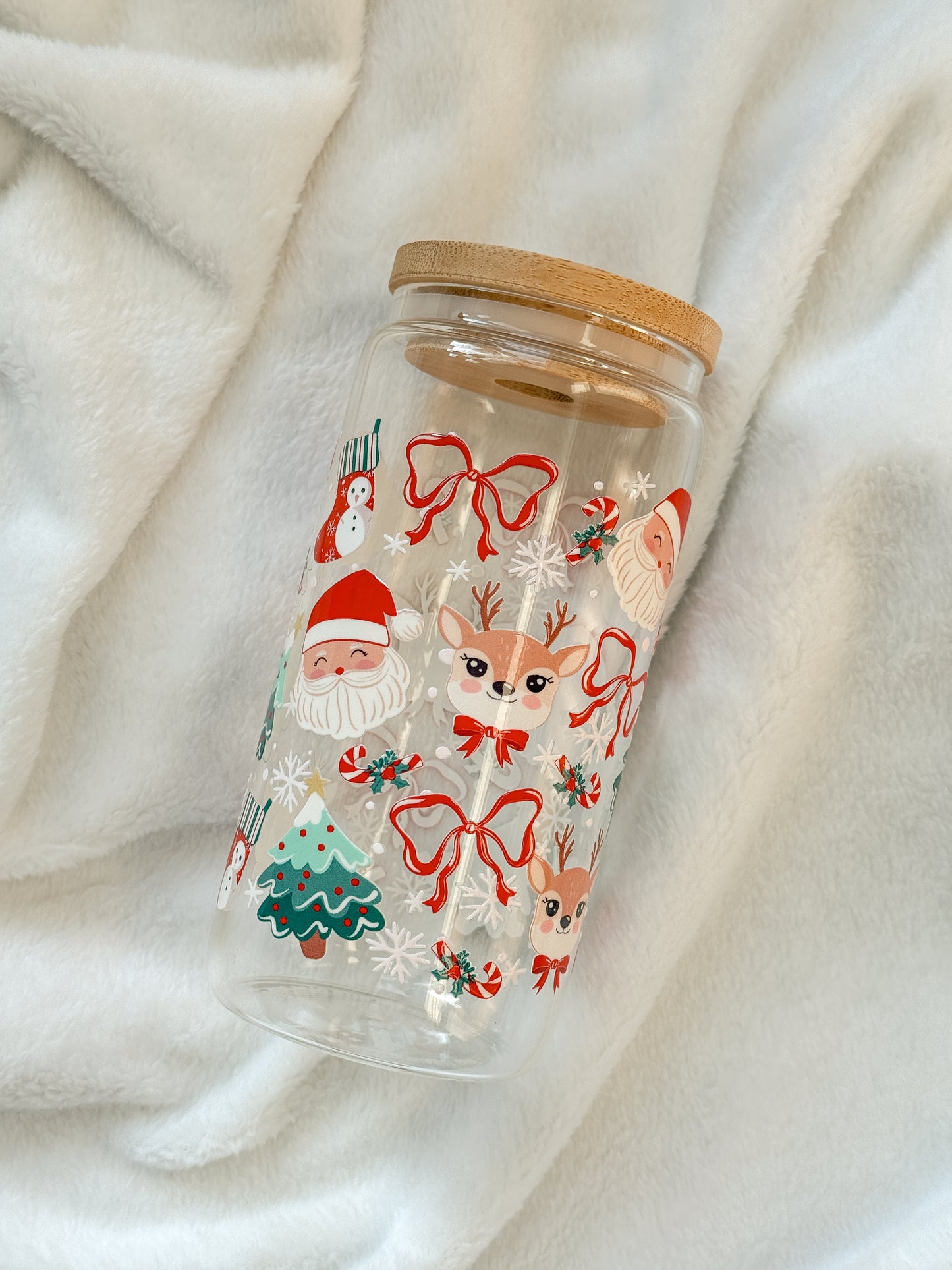 Glass Tumbler - Reindeer & Santa