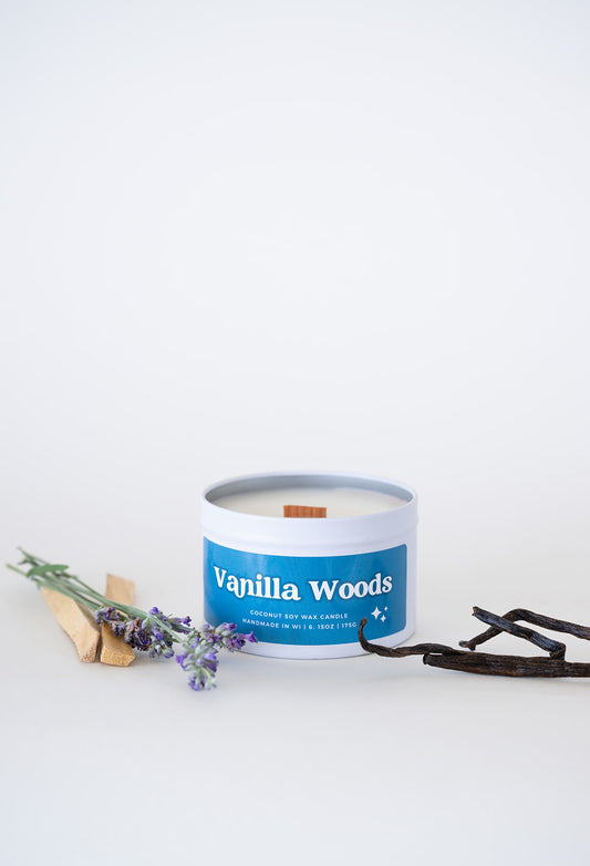 Vanilla Woods Wooden Wick Tin | Falliday 2025