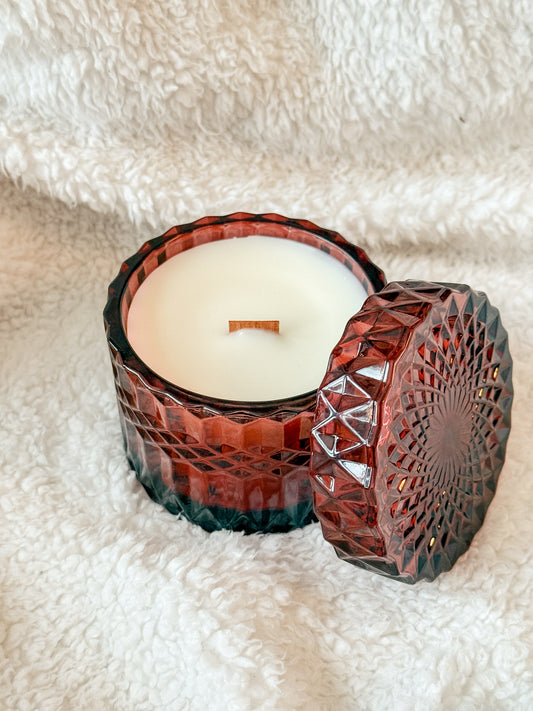 Fancy Christmas Wooden Wick Jars - Garnet