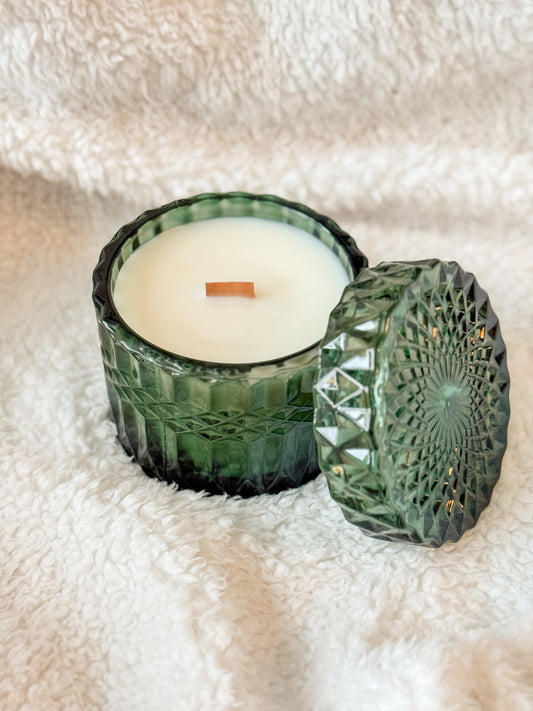 Fancy Christmas Wooden Wick Jars - Emerald