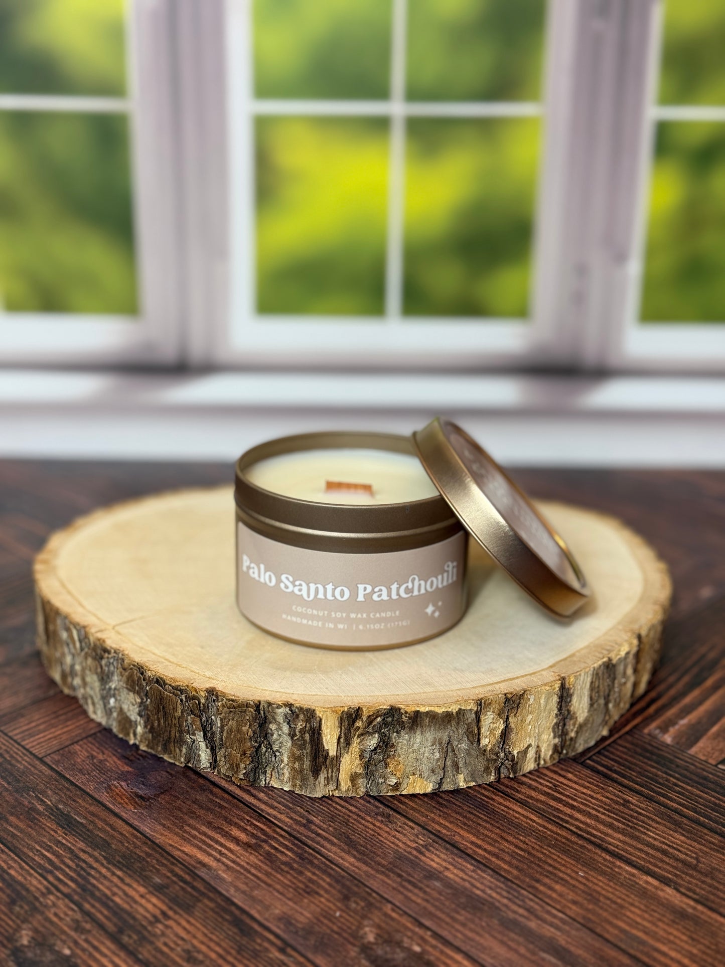 Palo Santo Patchouli Wooden Wick Tin | Spring 2025