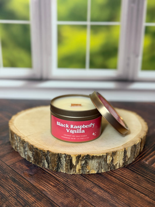 Black Raspberry Vanilla Wooden Wick Tin | Spring 2025