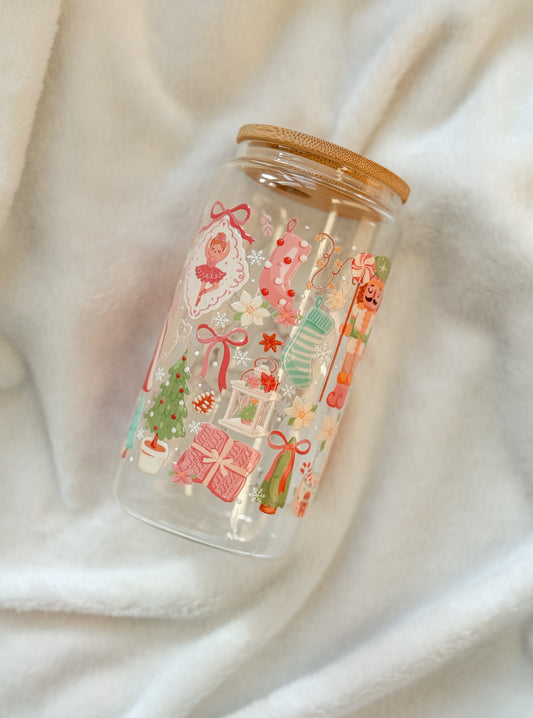 Glass Tumbler - Pink Christmas