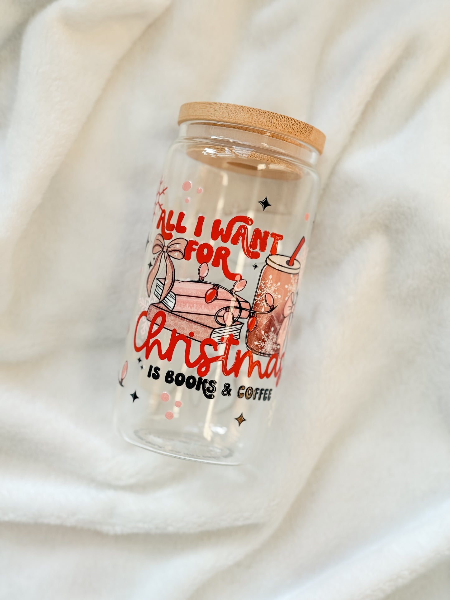 Glass Tumbler - Books & Coffee