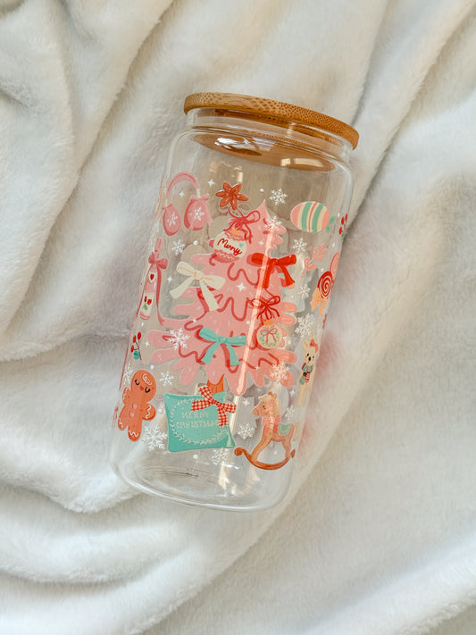 Glass Tumbler - Pink Christmas