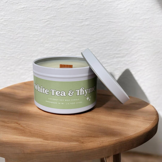 White Tea & Thyme Wooden Wick Tin | Spring 2026